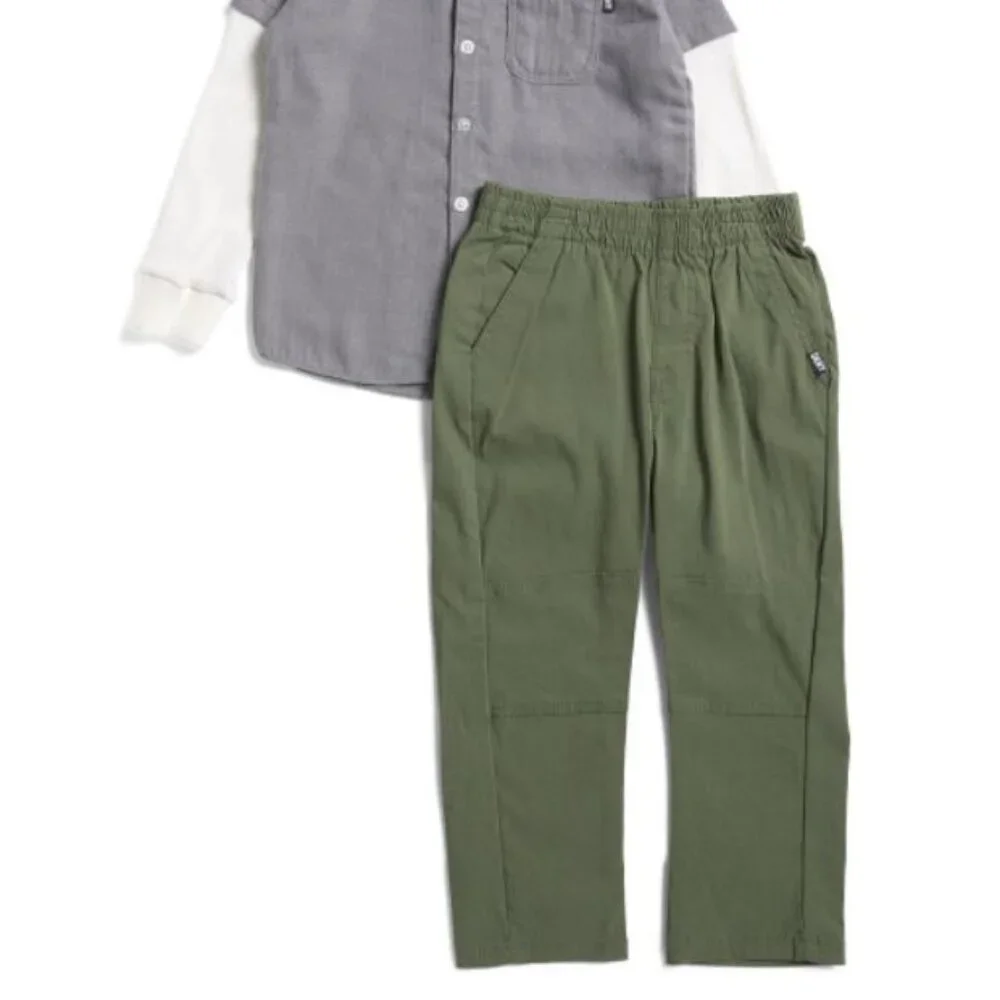 NWT DKNY Little Boy 2pc Woven Twofer Shirt and Pants Set